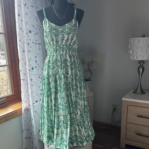 Skies Are Blue Green and White Midi Dress